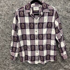 Krazy Kat BD Shirt -Womens Medium-Purple Plaid & Branches 100% Cotton -read desc
